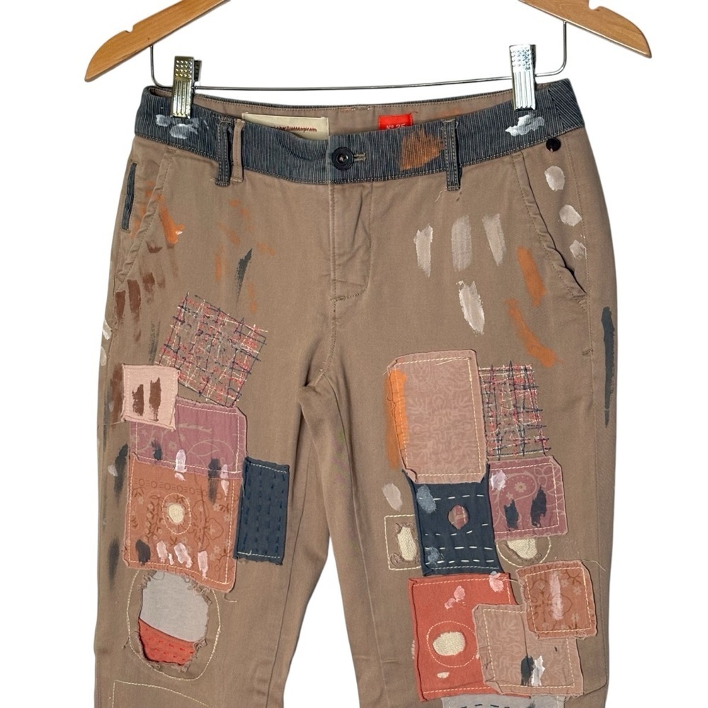 Anthropologie Pilcro Hyphen Patchwork Painted Chinos Size 25 Cotton Blend - Picture 4 of 16